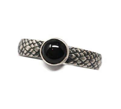 6mm Black Onyx Dragon Scale Band Antique Silver by Salish Sea Inspirations - image3